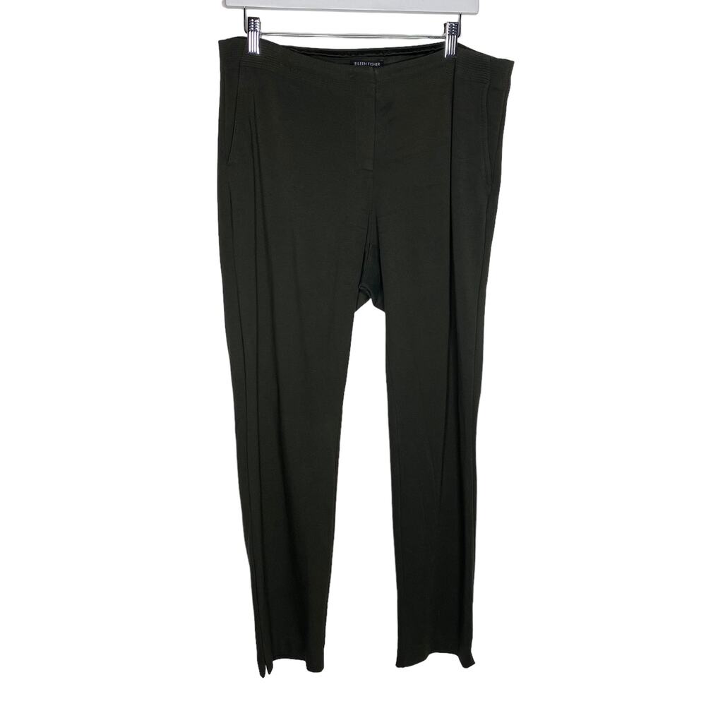 Eileen Fisher Womens Size Medium Dark Olive Green Ankle Pants Stretch